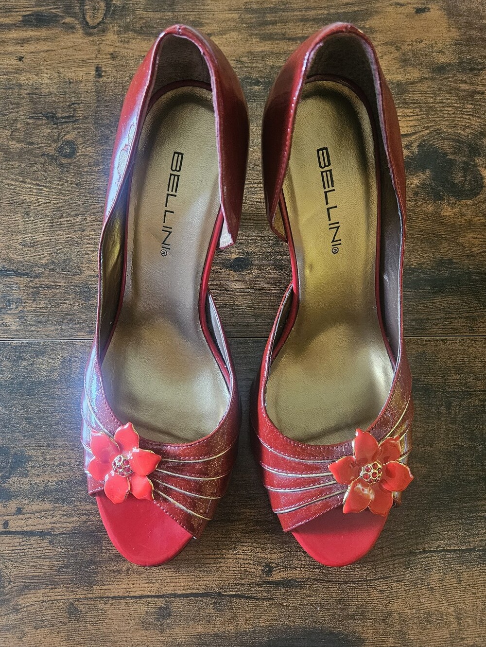 Bellini Red Floral Babydoll Peep-Toe Women's Heels Size 11M
